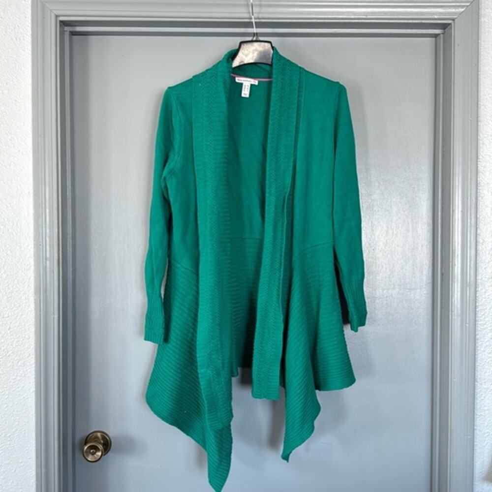 Isaac Mizrahi Live Long Green Open Front Cardigan Long Sleeves sz XS